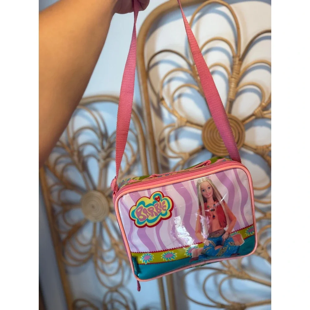 Vintage‎ Barbie Thermos Lunch Box Pink Y2K Soft Insulated Bag Shoulder Strap
